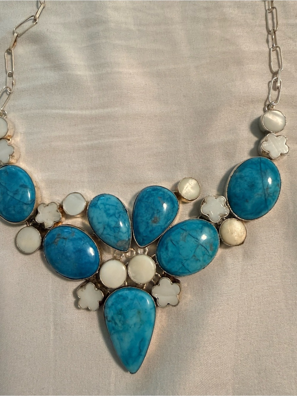 Silver bib necklace turquoise large necklace estate - Picture 2 of 3